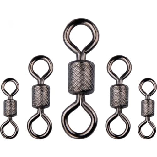 50PCS/Lot Meredith Fishing Swivels Solid Rings Rolling Swivel for Carp Fishing Accessories Ball Bearing Swivel with Safety Snap