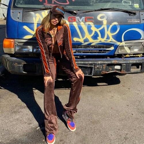 Womens Tracksuit Letter Print Velvet 2 Piece Outfit Sweatshirt+Straight Sweatpants Womens Clothing Sports Suit Y2k Hoodies