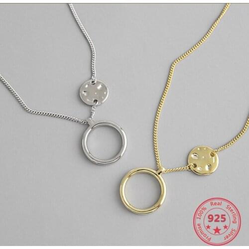S925 Sterling Silver Fashion Geometric Ring Concave-convex Round Plate Women Necklace Personality Silver Chain Jewelry Gifts