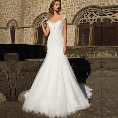 Mermaid V Neck Wedding Dress Appliques Lace Vestido De Noiva Back Button Bridal Gowns Custom Made Free Shipping