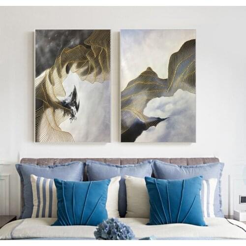 Handmade Gold Line Abstract Canvas Painting Wall Art Picture For Living Room Home Hallway Decor Acrylic Texture