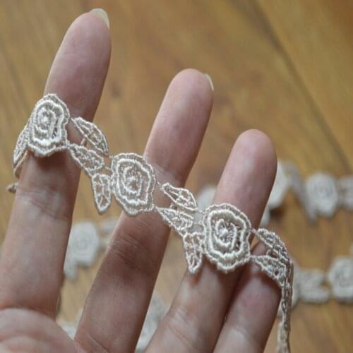 Free shipping 1.5CM(16m/lot)brown flower water soluble Hight quality lace fabrics embroidered lace trim-16112710