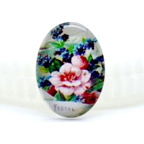 10pcs 18X25mm 30X40mm Oval Glass beads already glued on the image base setting-(vintage Flower)-(HPGC-8202)