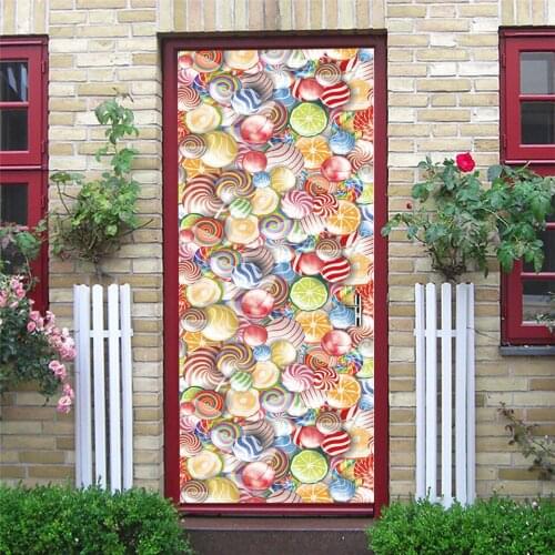 2PCS/SET Candy Door Sticker Self-adhesive PVC Wallpaper Waterproof Poster Sunflower Art Mural Wall Decals Home Decor deursticker