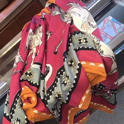 2020 new arrival autumn spring classic horse design 140*140 cm animal scarf 65% cashmere 35% silk scarf wrap for women lady girl