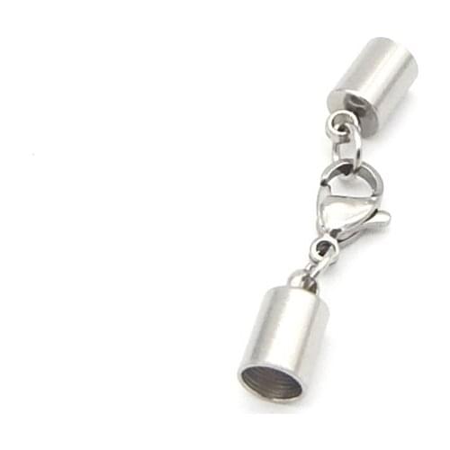 5 Sets Stainless Steel End Caps with Lobster Clasps Jump Rings Connectors Fit Round Bracelets Leather Cord Jewelry Making F3896