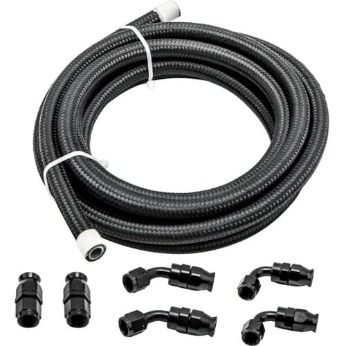 AN6 12FT Braided Black Nylon E85 PTFE Fuel Hose E85//Fuel Fitting Kit 1000 Working PSI/5000 Burst PSI for racing cars/motor bike