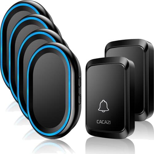 CACAZI Wireless Doorbell Waterproof 300M Remote EU UK US Plug Smart Led Door Bell 58 Chime Rings 110V-240V 2 button 4 receivers