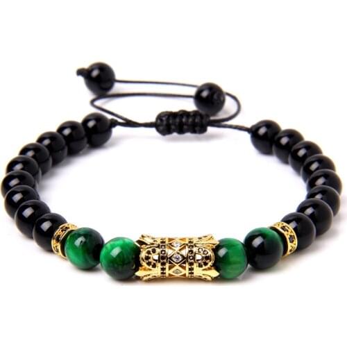 Top Quality Green Tiger Eye Stone Charm Bracelet Natural Onyx Beaded Black Rope Braid Bracelet Jewelry Women Men Energy Jewelry