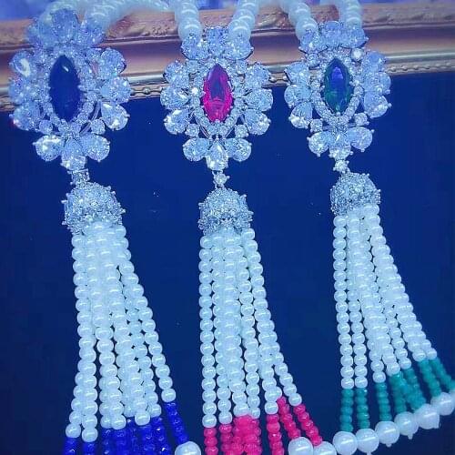 High-grade zircon micro inlay luxury crown buckle tassel pendant fashion long sweater chain link clasp