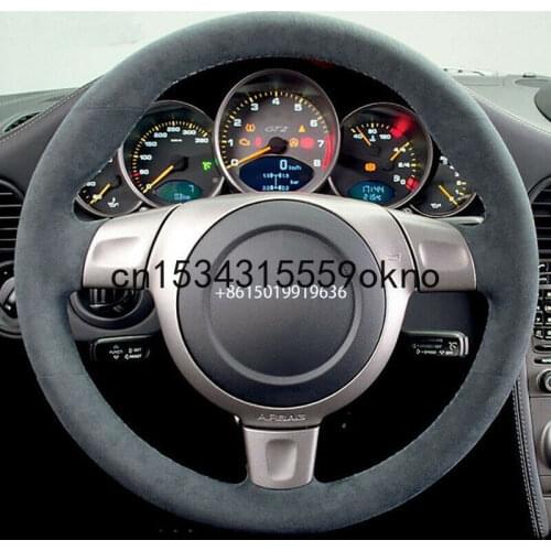 DIY Sew Customized Steering Wheel Cover For Porsche 997 turbo 911 2006 Car Accessories Black Suede