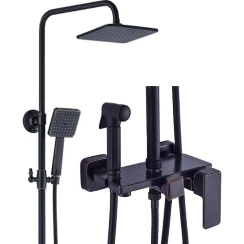 Black ancient cold and hot mixer shower faucet copper shower set home showers nozzle suits