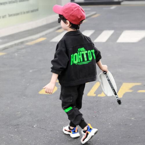 2021 New Spring Autumn Kids Baby Clothes 2pcs Denim Jackets+Jeans Girls Clothing Sets Pockets Print Boys Denim Suits 4-12 Years