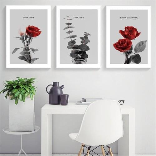 Rose Painting Flower Wall Art Canvas Nordic Plant Grey Poster Canvas Print Modern Home Decoration Kitchen Bedroom Bathroom Decor