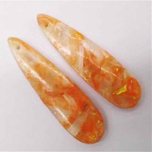 2Pcs 46x12x4mm Orange Gold Sea Sediment Jasper & Pyrite Teardrop Pendant Bead For DIY Earrings Accessories M299