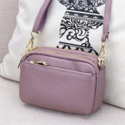 Leather bag female 2020 new head layer cowhide small square bag shoulder fashion multi-layer zipper oblique mini bag