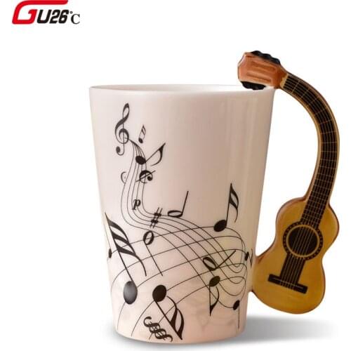 250ml/400ml Guitar Ceramic Mug Personality Music Note Milk Juice Coffee Tea Hot Drinking Cup Home Office Drinkware Music Lover
