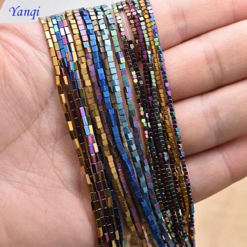 2mm Shining Natural Stone Hematite Loose Spacer Square Beads Plated color square beads For Jewelry Making Accessories