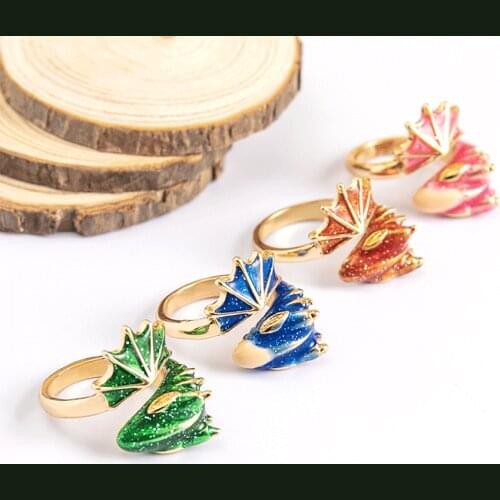Trendy Enamel Dragon Rings Punk Viking Animal Snake Adjustable Finger Rings for Women Statement Fashion Party Jewelry Gift