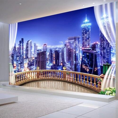 3D Wallpaper City Building Night Landscape Photo Wall Mural Living Room Bedroom Cafe Background Wall Papers Papel De Parede Sala