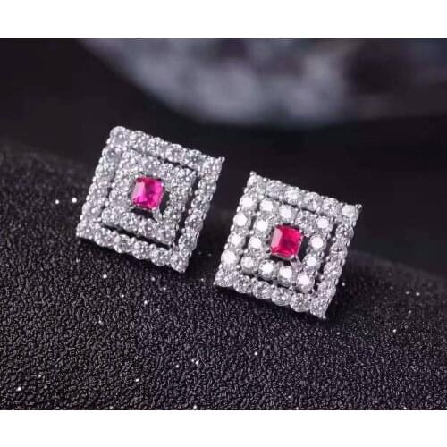 Natural ruby stone earrings 925 silver Natural red gemstone earring women classic square fine earrings jewelry for wedding