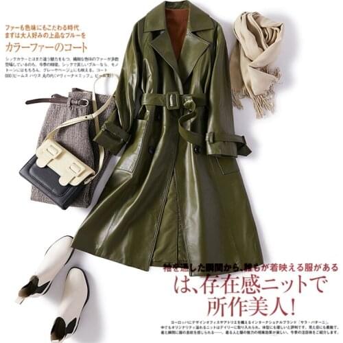 Spring and Autumn New Popular Mid Length Over Knee Fashion Slim Fitting Leather Coat Windbreaker