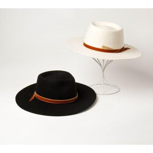 New Style Jazz Top Hat with Velvet Decoration and Delicate Woolen Fedoras Hat for Lady Elegant Trilby Panama Hat Vintage Sun Hat