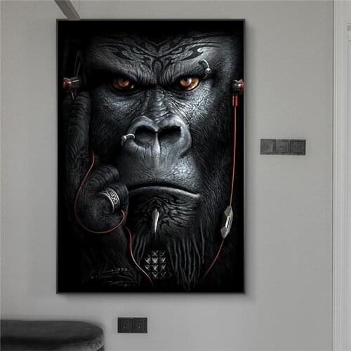 Monkeys and Apes Listening to Music Wall Art Posters And Prints Modern Animals Canvas Paintings Nordic Picture For Living Room