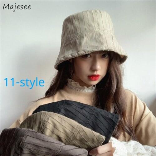 Cotton Striped Bucket Hats Classic Design Sun Protection Soft Folded Korean Version Vintage Fashion All-match Female Cap Casual