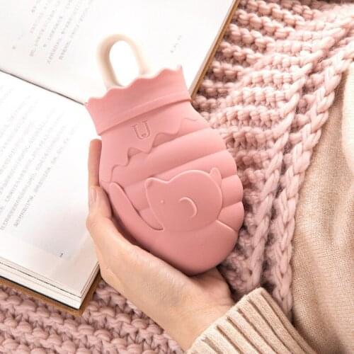 Protable Silicone Hot Water Bottle Honeypot Bear Bottle with Knit Cover Microwave Heating Soft Bottle Winter Hand Foot Warmer