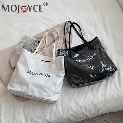 Casual All-match Women Letter Printing Large Capacity Shopping Handbags Summer Vacation PVC and Canvas Shoulder Top-handle Bags