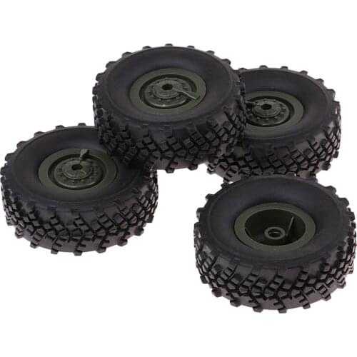 4-Pack Rubber Tire with Army Green Wheels for WPL 1:16 Remote Control Trucks