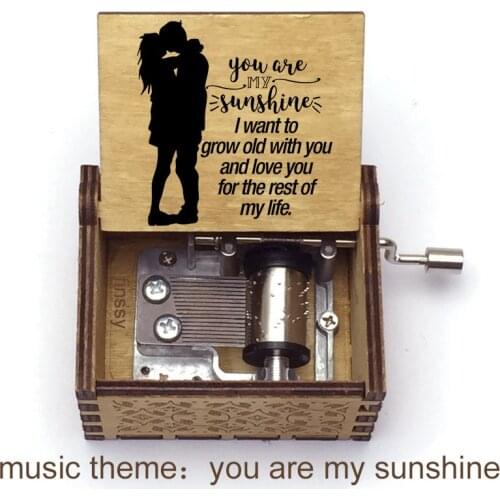 You Are My Sunshine print Theme Music Hand Wooden Music Box girlfriend wife Birthday anniversary Gift home office decoration