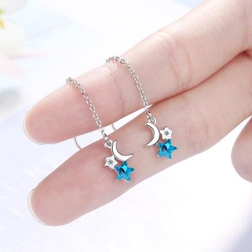 Todorova Cubic Zirconia Drop Earrings for Women Blue Crystal CZ Star Moon Long Chain Tassel Earring Girls Fashion Jewelry
