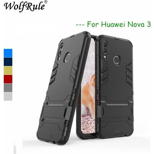 WolfRule Huawie Nova 3 Case Nova 3 Cover Rubber + Hard Plastic Kickstand Back Case For Huawei Nova 3 Phone Fundas 6.3"