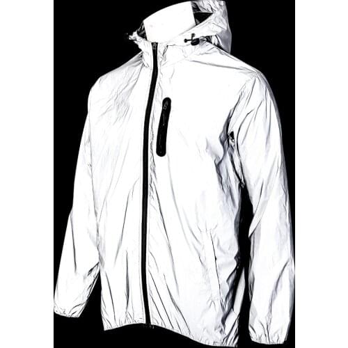 WOSAWE Full Reflective Jacket with Hoodie Waterproof Wind Breaker Men Women Hiking Cycling Running Safety Jacket High Visibility