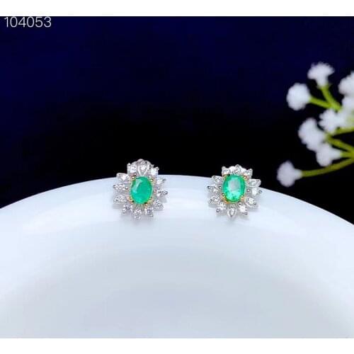 Inlaid Natural Emerald Female New Stud Earrings Fine Jewelry 925 Sterling Silver Classic Support Test Real Emerland Gemstones