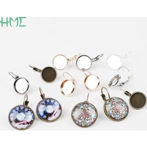 10pcs Round Tray Lever Back Settings Earrings Blank Base Bezels Earring Hooks Supplies for Jewelry Making 12MM Cabochons Buttons