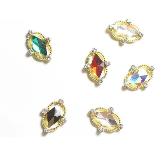 10pcs Rectangle Gold Rhinestones 3d Nail Art Decorations gliter New Arrival Strass Diamonds Stones Charms nails accessoires