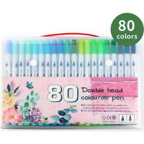 12/24/36/48/60/80/100 Color Fineliner Art Marker Pens Watercolor Dual Tip Brush 1XCB
