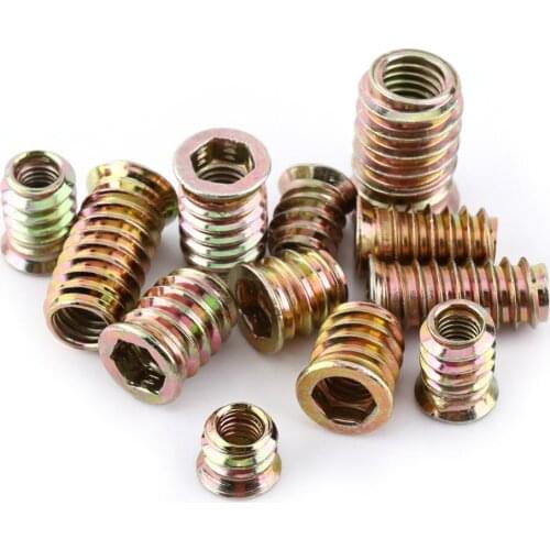 20pcs M6 M8 Zinc Plated Carbon Steel Thread For Wood Insert Nut Flanged Hex Drive Head Furniture Nuts