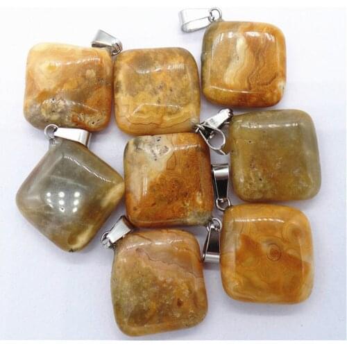 50Pcs 25x6mm Wholesale Natural Yellow Crazy Lace Agate Diamond Pendant Bead DIY Earrings Jewelry Accessories S615