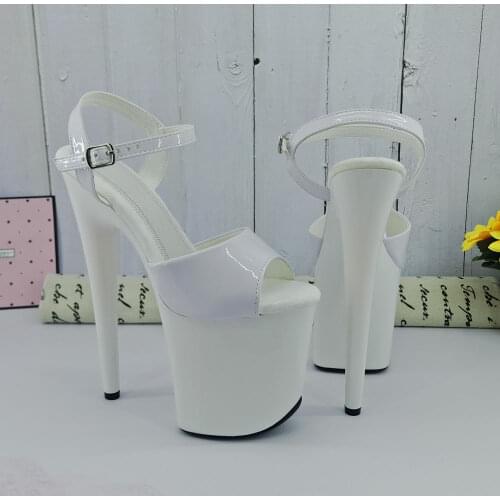 Leecabe Shinny White style high heel sandals 20cm sexy model shoes pole dance shoes