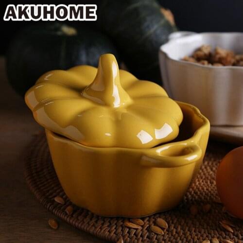 Pumpkin cup small bowl ceramic with lid household steamed egg custard cute birds nest dessert stew pot binaural roast and bake