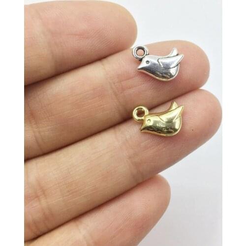 Eruifa 20pcs 10mm Pretty Bird gold/Silver plated Zinc alloy Charms Pendant Jewelry DIY Necklace 2 colors