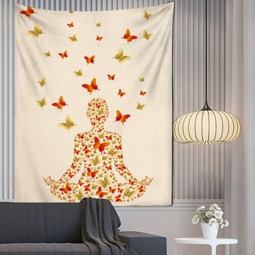 Indian Butterfly Buddha Statue Meditation 7 Chakra Tapestry Wall Hanging Mandala Wall Cloth Psychedelic Yoga Carpet Boho