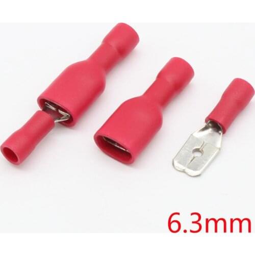 6.3mm Red Female with Male Spade Insulated Electrical Crimp Terminal Connectors H1E1