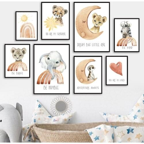 Wall Art Canvas Painting Boho Zebra Elephant Leopard Lion Rainbow Moon Nordic Posters And Prints Wall Pictures Baby Room Decor