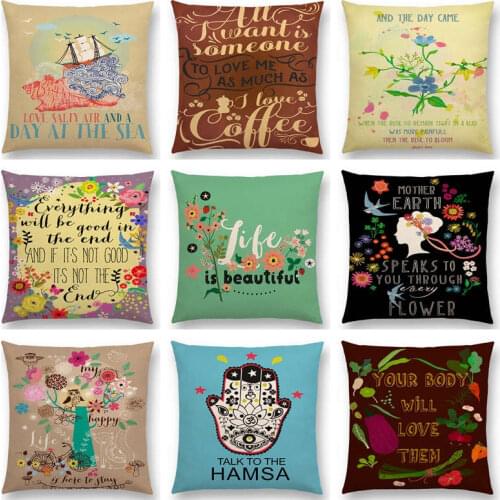 Colorful Life Decorative Letters Warm Words Beautiful Flower Shelf Wonder Sea Vase Vegetables Cushion Cover Sofa Pillow Case