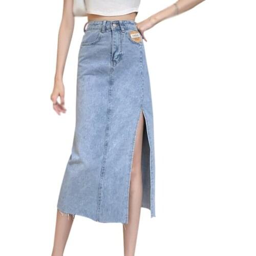 Summer Women Long Skirt Vintage Split High Waist Skirts Ladies Solid Color Casual Denim Skirt платье летнее женское